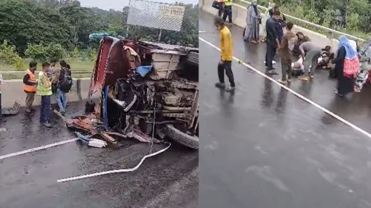 পদ্মা সেতুর ঢালে বাস উল্টে আহত ৮