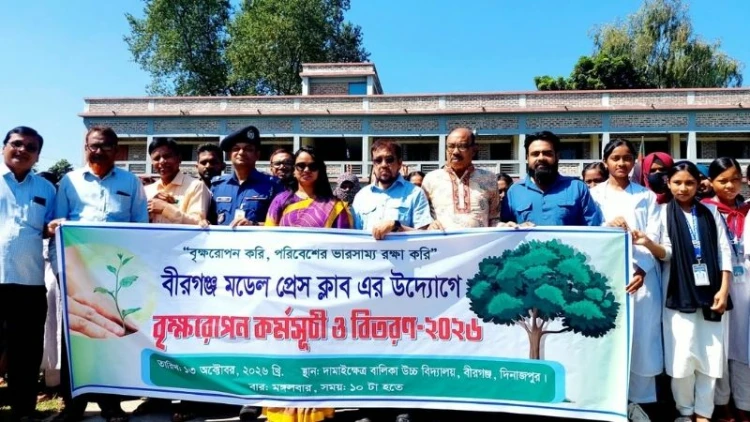বীরগঞ্জে মডেল প্রেস ক্লাবের উদ্যোগে বৃক্ষরোপণ ও চারা বিতরণ
