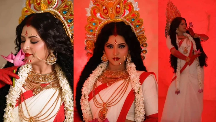 দেবী দুর্গার সাজে সামাজিক মাধ্যমে ঝড় তুললেন পরীমনি