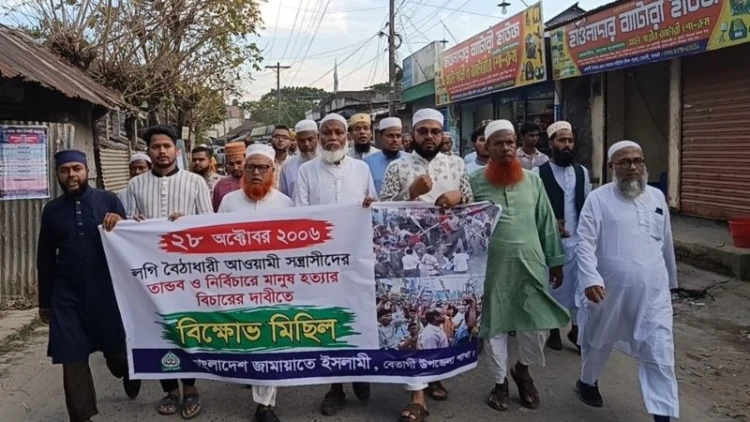 বেতাগীতে ২৮ অক্টোবরের হত্যাকাণ্ডের বিচারের দাবিতে জামায়াতের বিক্ষোভ